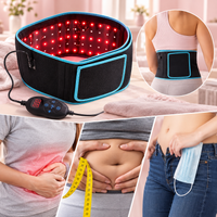 Celestro Rotlicht- und Infrarotgürtel mit leuchtenden LEDs und digitalem Bedienelement. Bildcollage zeigt die Anwendung am Rücken sowie verschiedene Alltagssituationen.